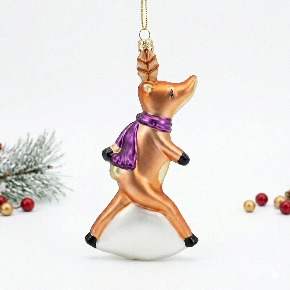 Vintage Pottery Barn Prancer Reindeer Blown Glass Christmas Ornament‎ Scarf